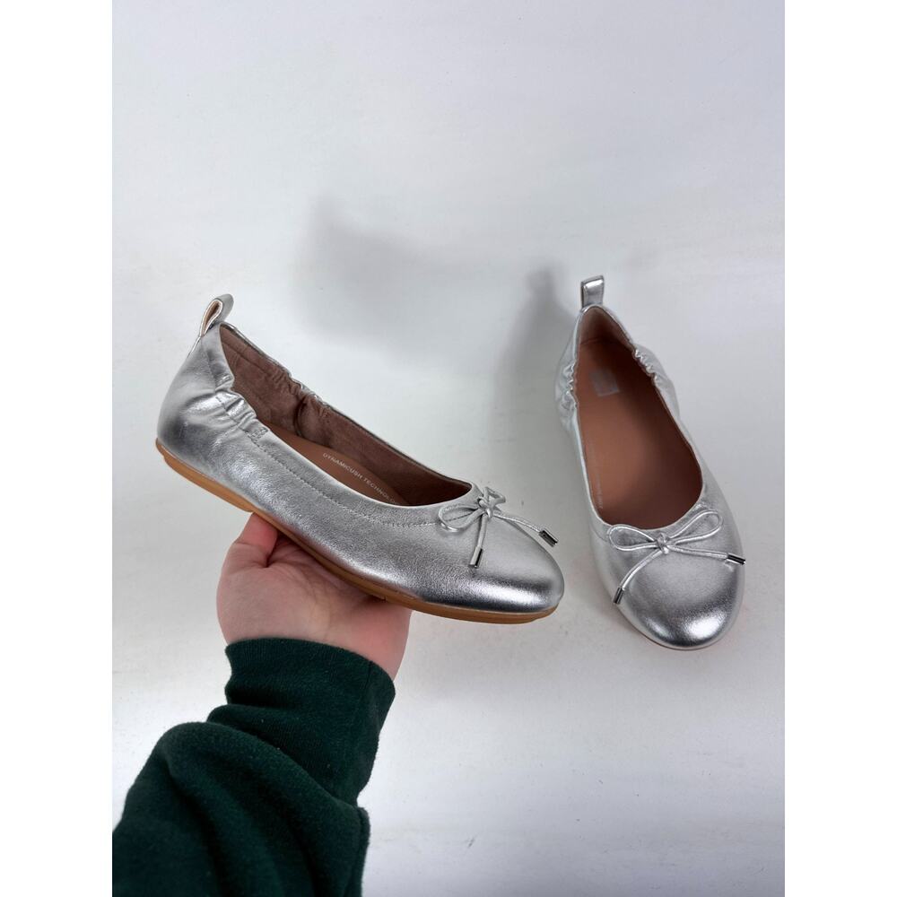 FitFlop Allegro Ballet Pumps Women's 7 Silver Metallic Leather Bow Classic